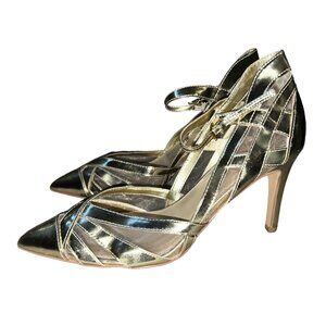a.n.a. A New Approach Shiny Gold Mesh Stilettos SZ 9 Womens Pointed Toe 3" Shoes